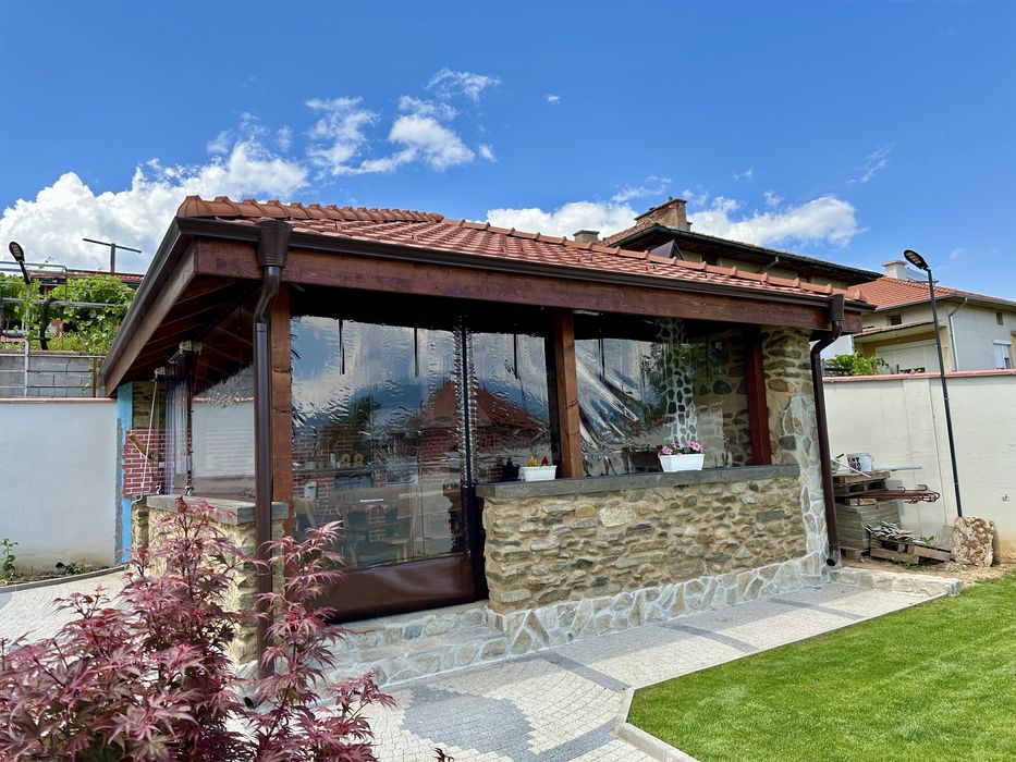 Ветроупорни завеси PVC винил кристал ветробрани прегради тенти найлони