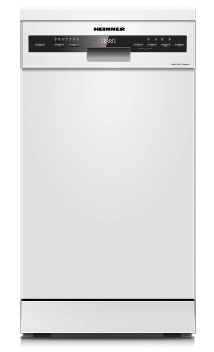 Masina de spalat vase Heinner 10 seturi si 7 programe, Auto-Door opening, Control electronic cu Display LED, Aquastop, Clasa D, 45 cm si culoare Alb