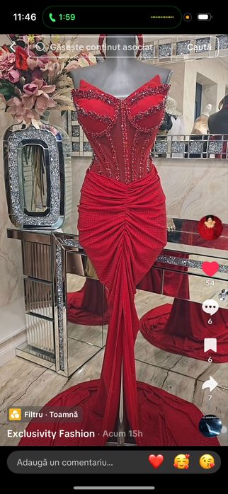 Rochie rosie pe corset cu pietre