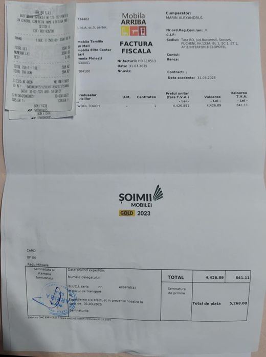 Saltea nouă cu factură