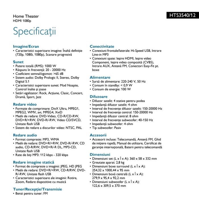 Sistem dvd home theater PHILIPS HTS 3540