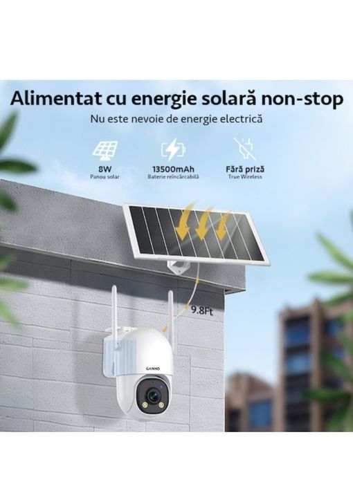 Camera de supraveghere WI FI NOUA SIGILATA LA CUTIE cu panou Solar GANHO®, AOV, 2.4/5Ghz WIFI, 2K, 3MP, acumulatori 13500 mAh