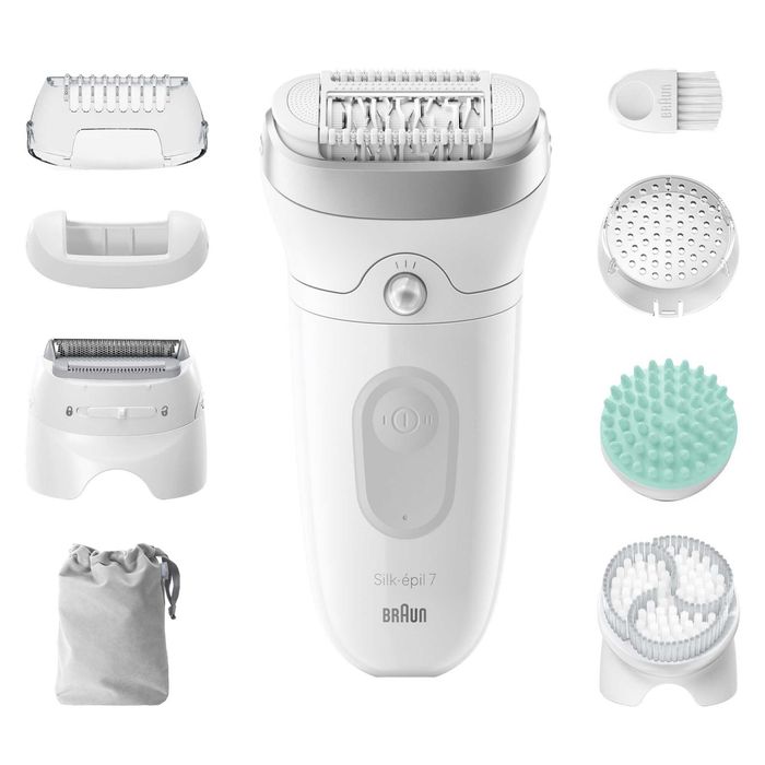 Epilator Braun Silk-épil 7 7-081 SkinSpa, Wet & Dry, MicroGrip, Smart Light, 40 de pensete, 2 viteze, Cap de ras + Pieptene, Cap pentru exfoliere, etc