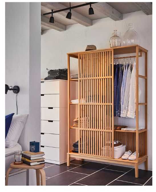 Dulap deschis cu uşă glisantă, bambus, 120x186 cm; Model Ikea; Raft