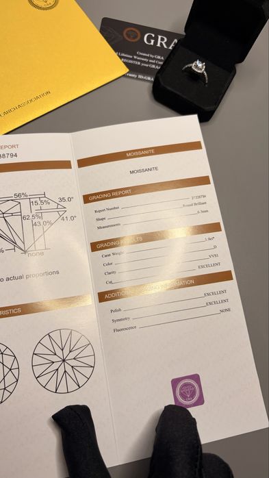 Пръстен с moissanite VVS1, 1.0 карата