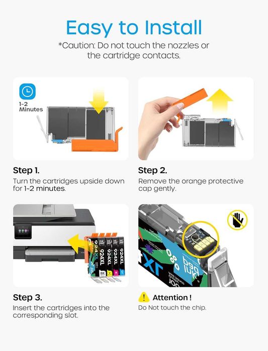 Мастилени касети iNKPAD 924 XL с чип за принтер HP OfficeJet Pro, 4 бр