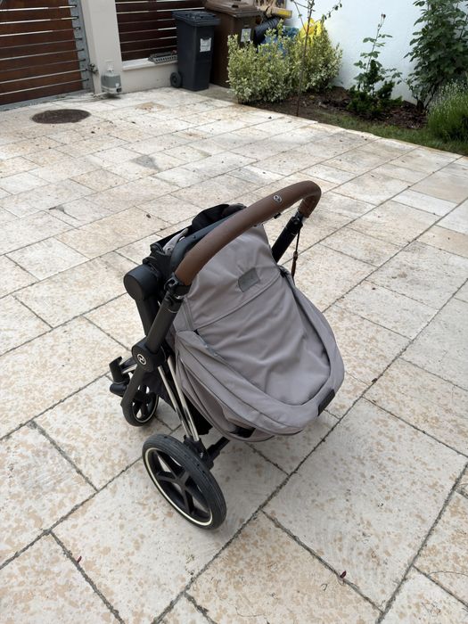 Cărucior Cybex Priam Platinum Chrome Brown 2019 + Seat Pack Manhattan Grey + Lite Cot 2-in-1
