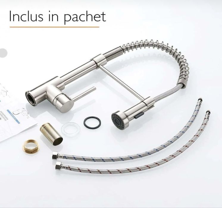 Baterie Bucatarie Chiuveta Flexibila HydroFlex, Extractabil, INOX