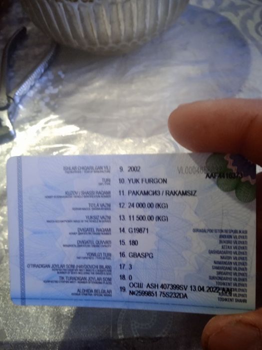 Daf 2002 yangi moshin