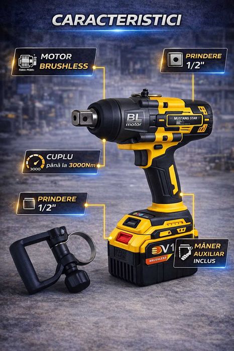 Pistol Impact 1/2 Brushless 108V 3000Nm 2 Baterii Profesional