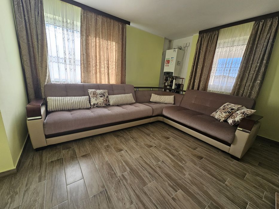 Canapea Lem's bej/maro extensibila