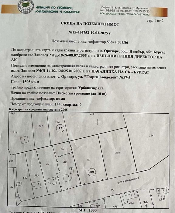 Продава УПИ 1505 кв.м с ток и вода – с. Оризаре, общ. Несебър