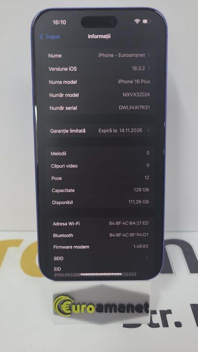 Telefon mobil Apple iPhone 16 Plus, 128GB, 5G, Ultramarine -N-