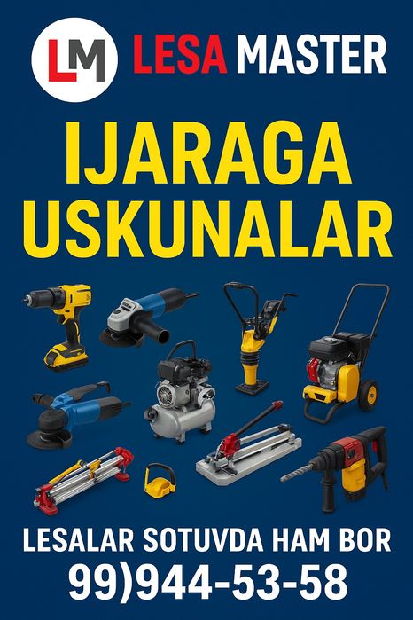 Ijaraga uskunalar lesa va apalovka lesa sotuvga ham bor