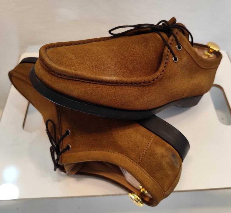 Pantofi derby casual 43.5 44 split toe Renzo Favero lucrati manual piele naturala moale mustar camel