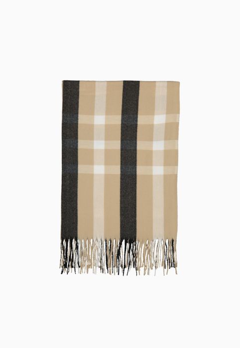 Кариран дамски  шал в бежово и черно