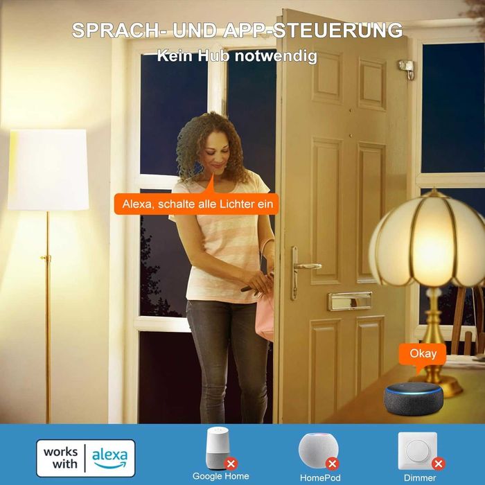 Комплект от 4 смарт LED крушки E27,12W,2700K–6000K, Bluetooth & Alexa