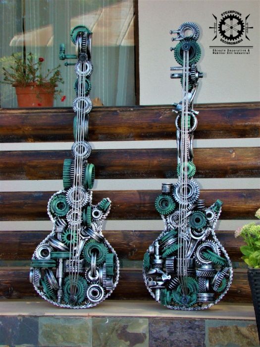 Chitara decor stil industrial. sculptura fier piese reciclate.UNICA