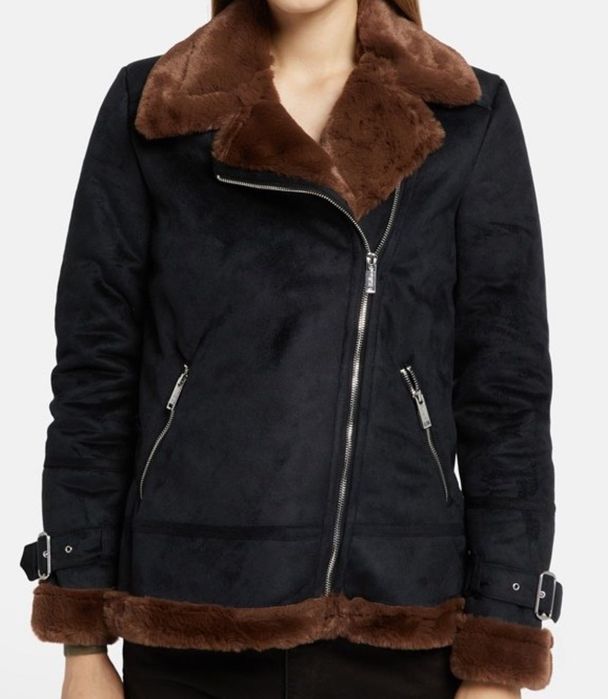 Дамско марково зимно яке хс/с/м, черен велур с подплата в шоколад