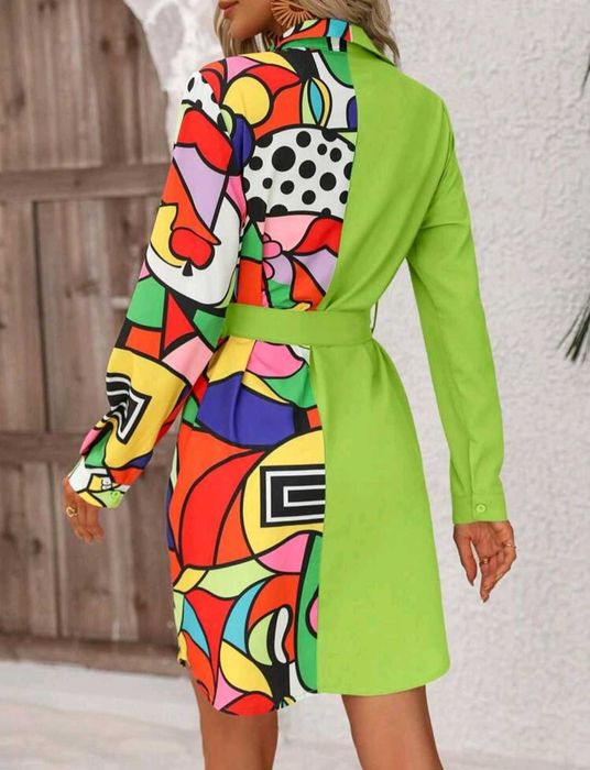 Rochie scurta stil camasa verde NOUA cu centura curea Mq