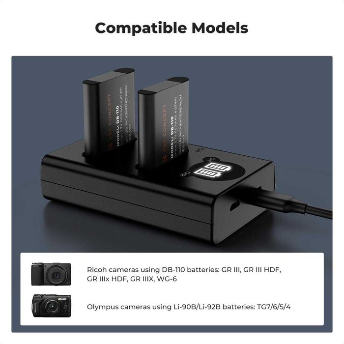 Комплект 2 батерии DB-110 / D-Li92B / D-Li90B + зарядно K&F Concept