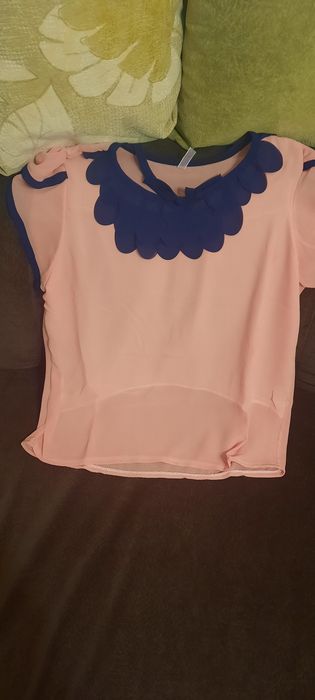 Bluza voal portocaliu cu bleumarin