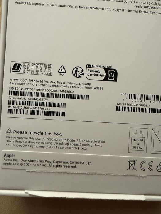 iPhone 16 Pro Max Desert Titanium 256 GB  Fullbox