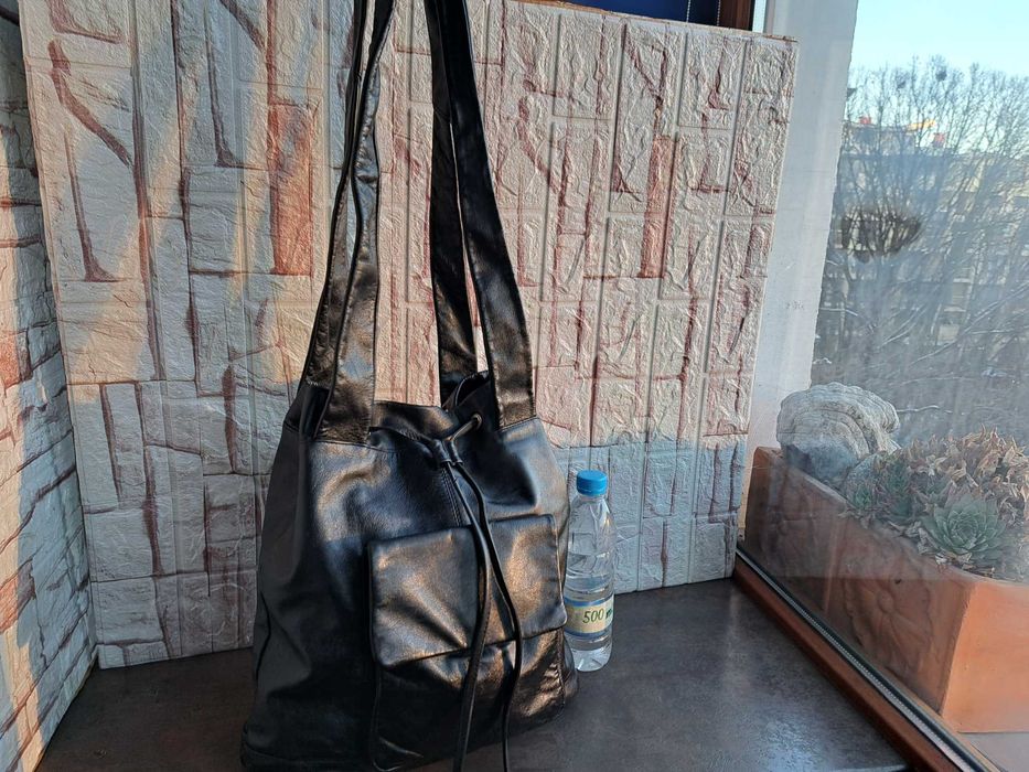 дамска чанта,черна кожена торба-естествена кожа