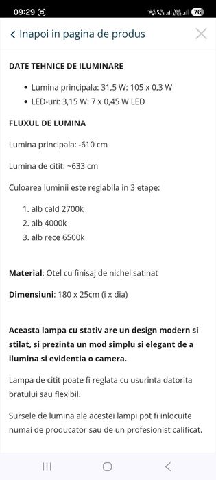 Lampa de podea cu iluminare led