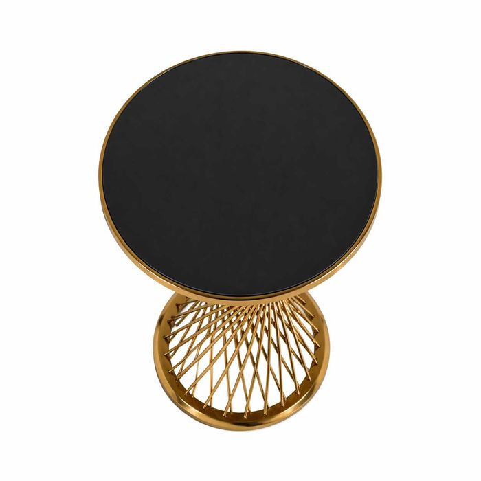 Masă cocktail bar premium spiral auriu, blat sticlă, șampanie și evenimente luxury