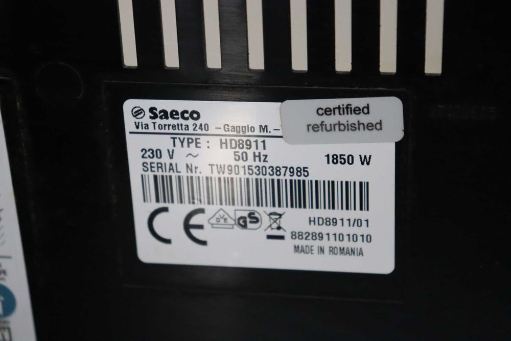 Кафеавтомат Philips Saeco Incanto HD8911/09, Устройство за пяна, Функция Cappuccino, Керамично острие, 15 бара, 1.8 л, Черен