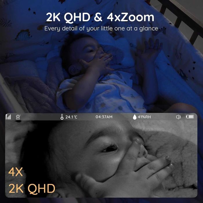Бебефон BOIFUN 6T, 2K 5'' Екран + Приложение за Телефон, Нощна лампа