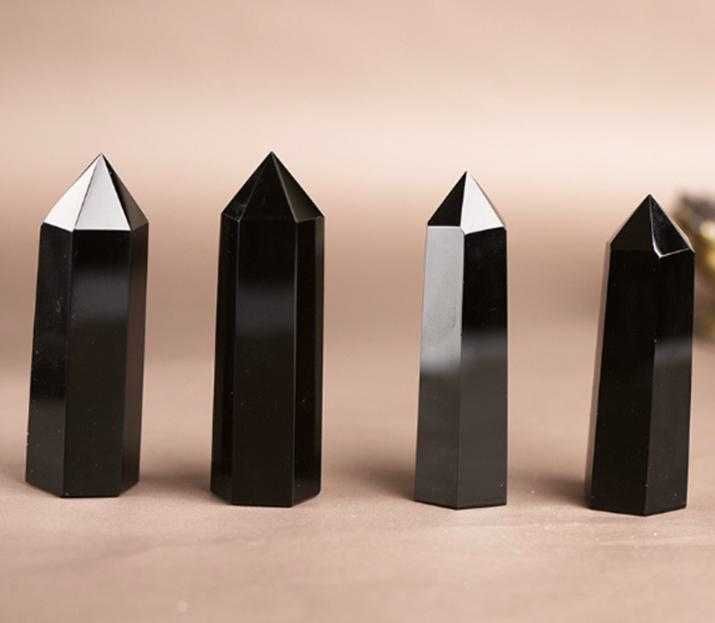 Пирамидален Обелиск Монокристал Полиран Черен Обсидиан Камък Закрилник