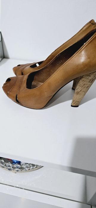 Pantofi piele naturala cu platforma toc de 12