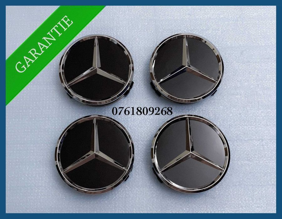 Set 4 capace negre 75mm jante aliaj Mercedes Benz