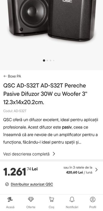 Boxe QSC AD‐S32T Pasive Difuzor 30W / Woofer 3"