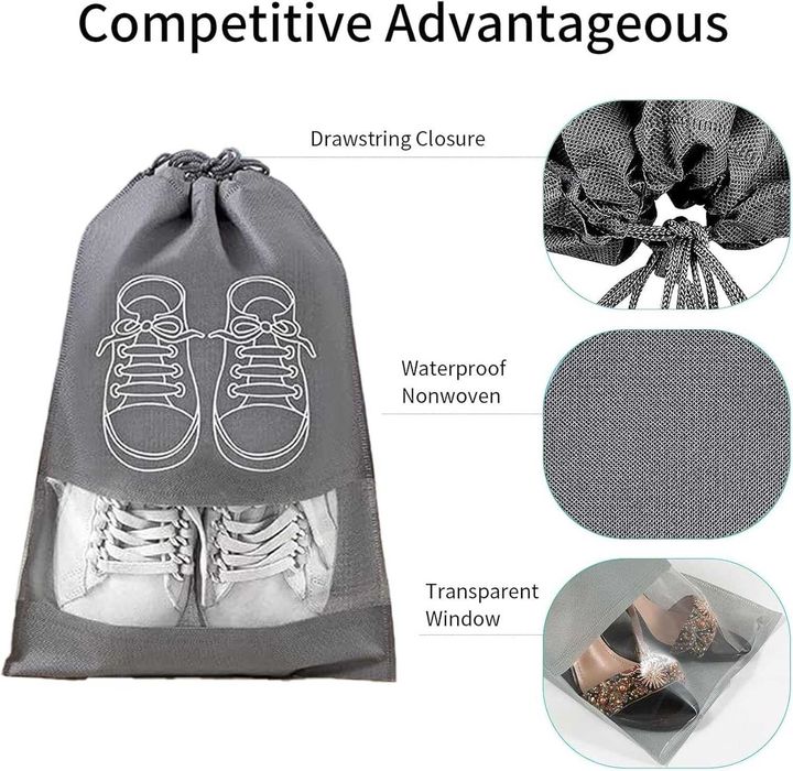 Geanta depozitare pantofi pentru calatorii inchidere cu snur 43x32 cm