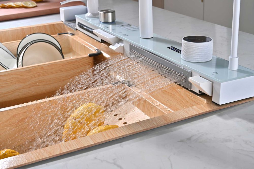 Дъб натур - Мултифункционална кухненска мивка с двоен водопад