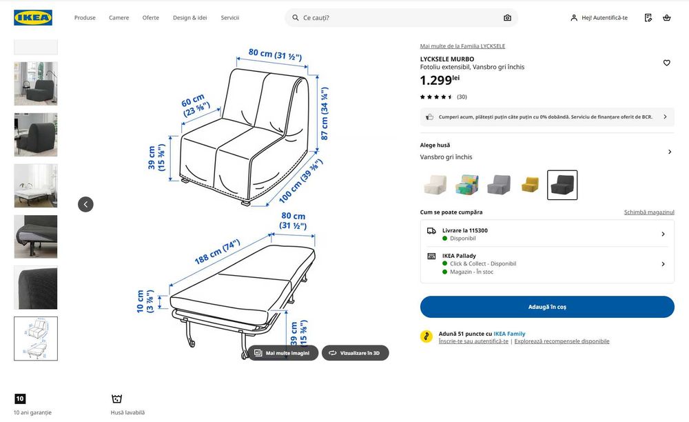 Fotoliu extensibil IKEA