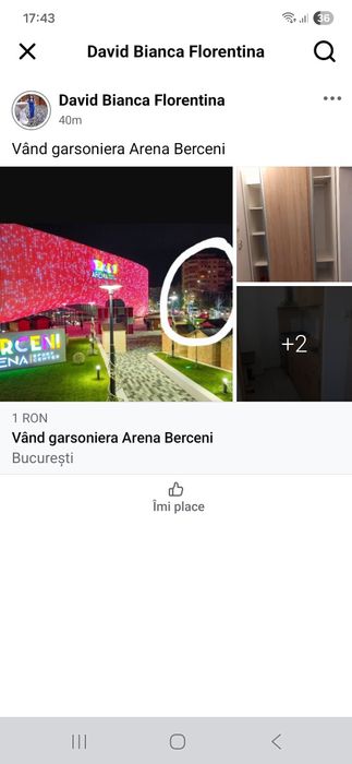 Vand garsonieră Arena Berceni