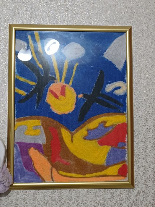 Авторская картина из шерсти (А3) в рамке — яркий акцент для интерьера.