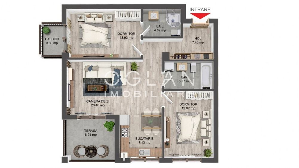 Apartament 3 camere cu terasa si gradina 42 mp, zona Brana 0%Comision