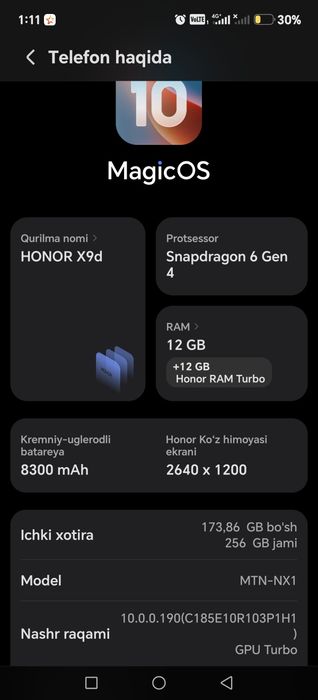 Honor x9d 12/256