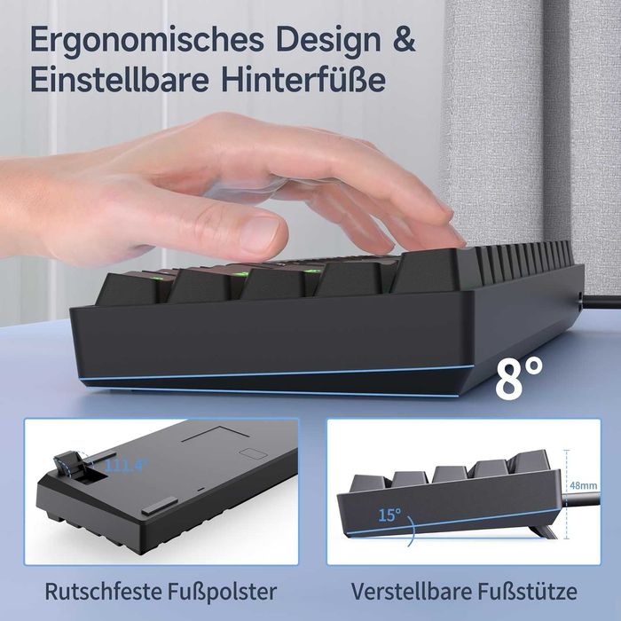 Tastatură mecanică fir gaming TMKB T61SE QWERTZ Red Switch Black