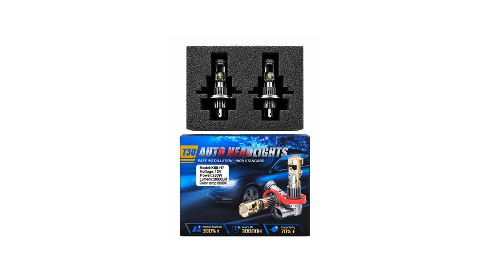 Set 2 Becuri LED H7 CANBUS cu Lupă, 280W, 28000 Lumeni, 12V, 6000K