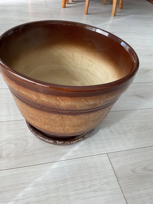 голяма керамична саксия ф 38см подложка за поливане ф30