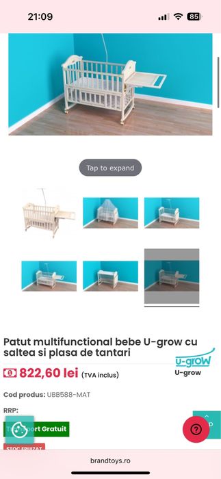 Patut bebe 5 în 1, lemn natur, saltea inclusa