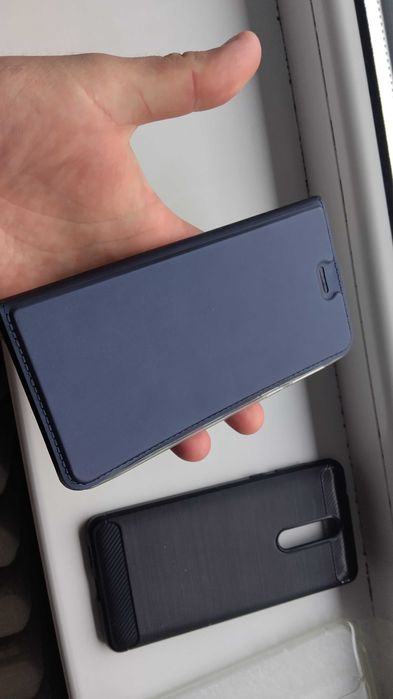 Husa NOKIA 8 TA-1004, TA-1012, TA-1052 tip carte albastru -silicon-gri