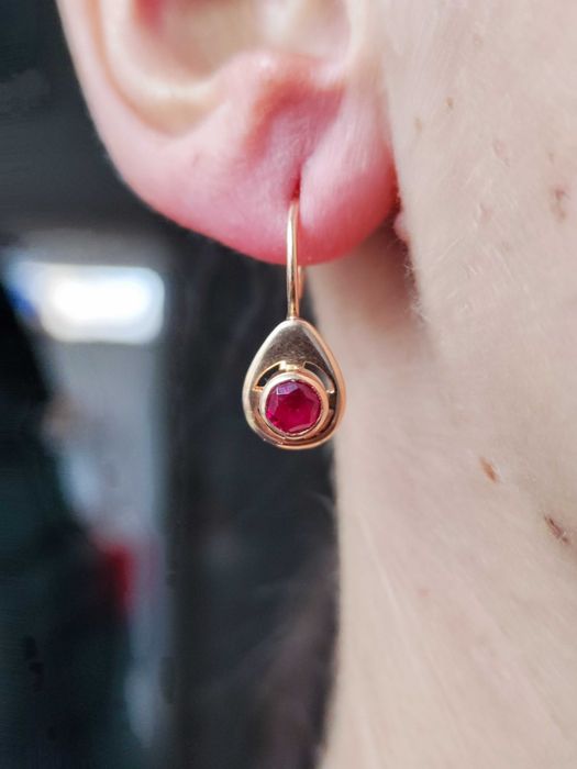 Cercei Aur 14K 583 Rusia Rusesti Aur Rusesc Retro Traditionali Rubelit