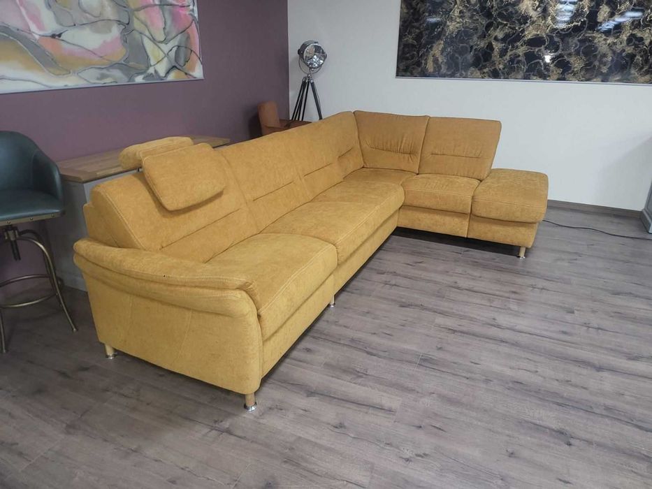 Ъглов диван от плат цвят канела DAKAR с електрически релакс механизъм